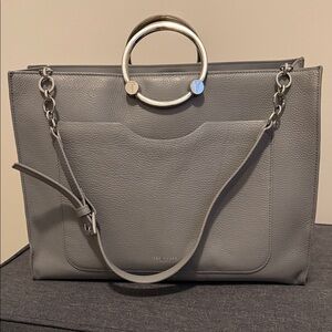 Ted Baker Gray Pebbled Leather Tote with Silver Ring Handles